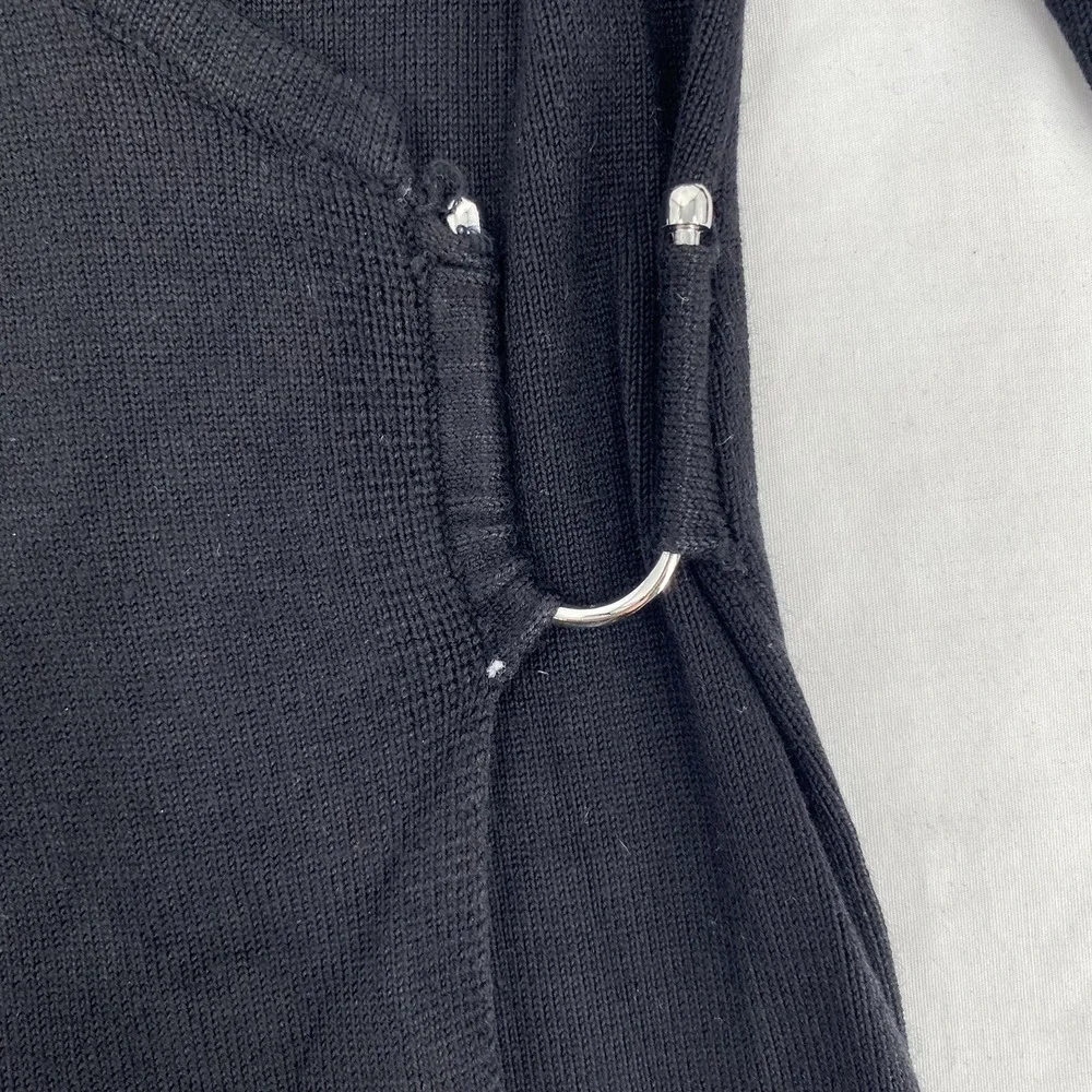 VERVE XL Black Wrap Style Knit Top Shirt Draped Dolman Sleeve Ring Detail Casual